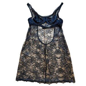 Y2K Victorias Secret Sheer Black Lace Babydoll Nightie With Satin Underwire Bodi